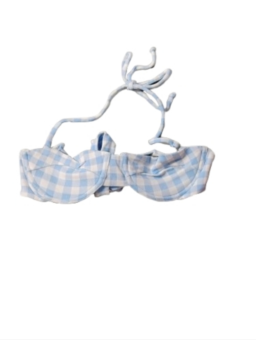 Frankie's Bikinis Blue White Gingham Underwire Bikini Top Sz S